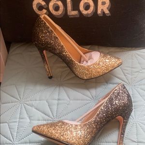 Black and gold glitter heels